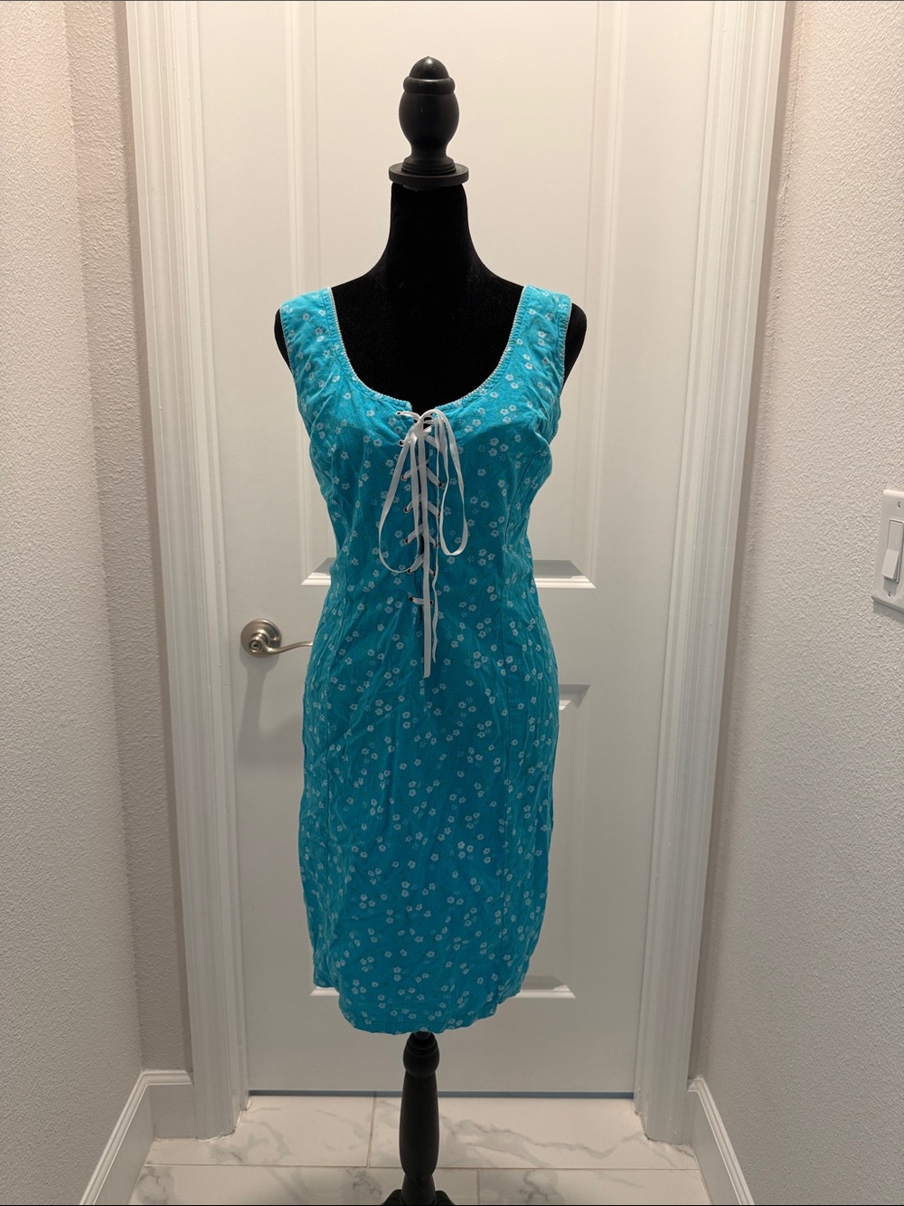 Source Unknown Turquoise Floral Tie-Front Mini Dress